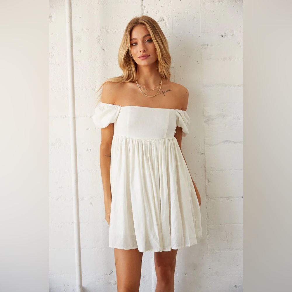 Jasmine Linen Puff Sleeve Babydoll Dress